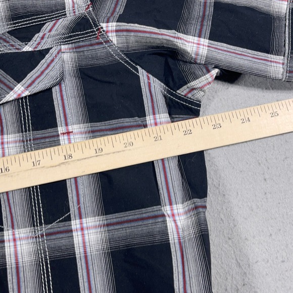 7 Diamonds Shirt Men Large Blue Plaid Short Sleeve Snap Button Western Casual - Picture 5 of 8